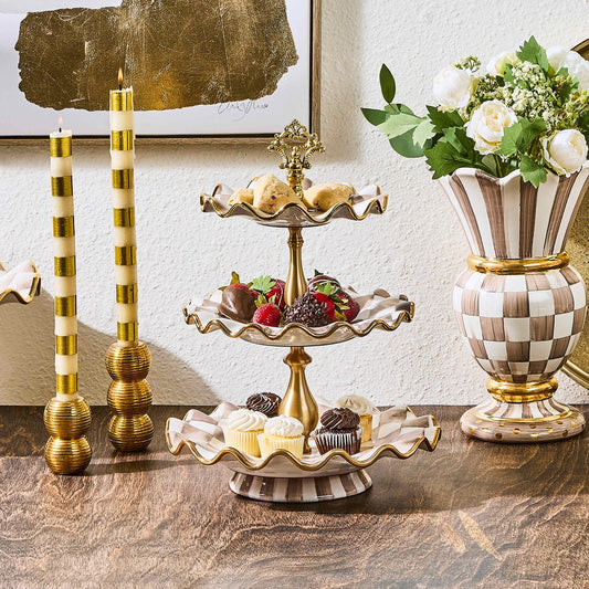 Mocha Check Ceramic Three Tier Sweet Stand (Mackenzie Childs)