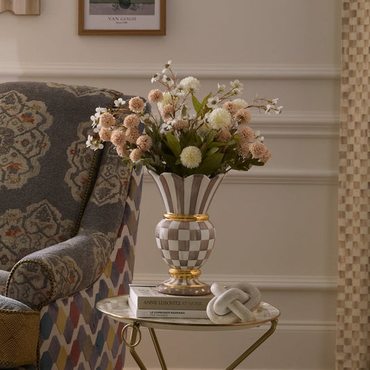 Mocha Check Ceramic Great Vase (Mackenzie Childs)