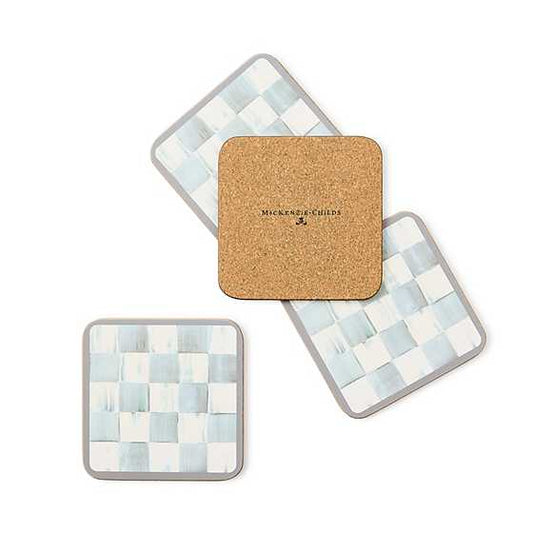 Sterling Check Cork Back Coasters, Set of 4 (Mackenzie Childs)