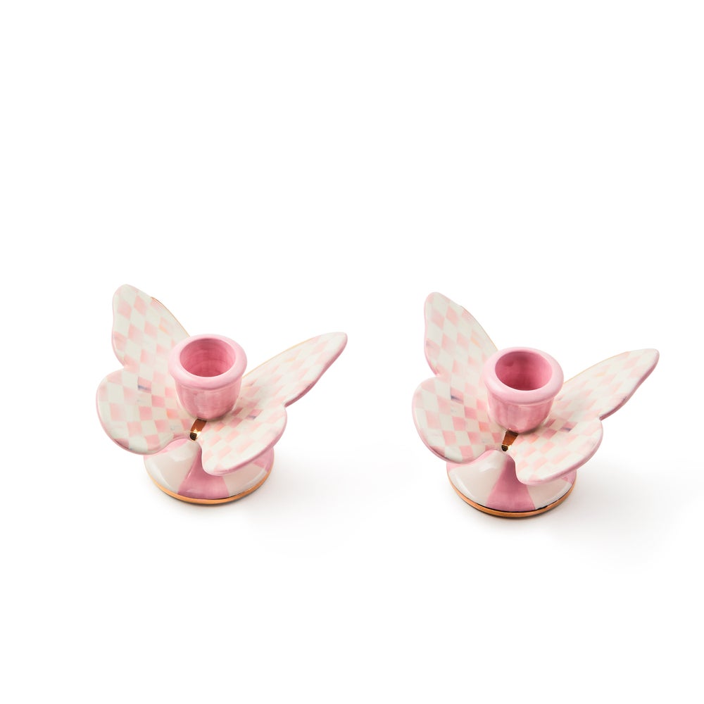 Rosy Check Butterfly Candle Holders, Set of 2 (Mackenzie Childs)