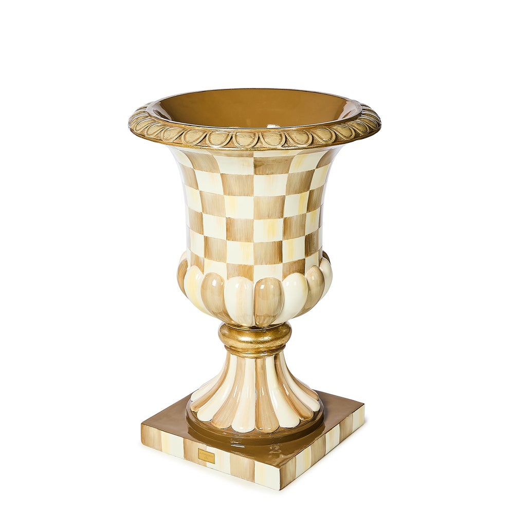 Mocha Check Pedestal Urn (Mackenzie Childs)