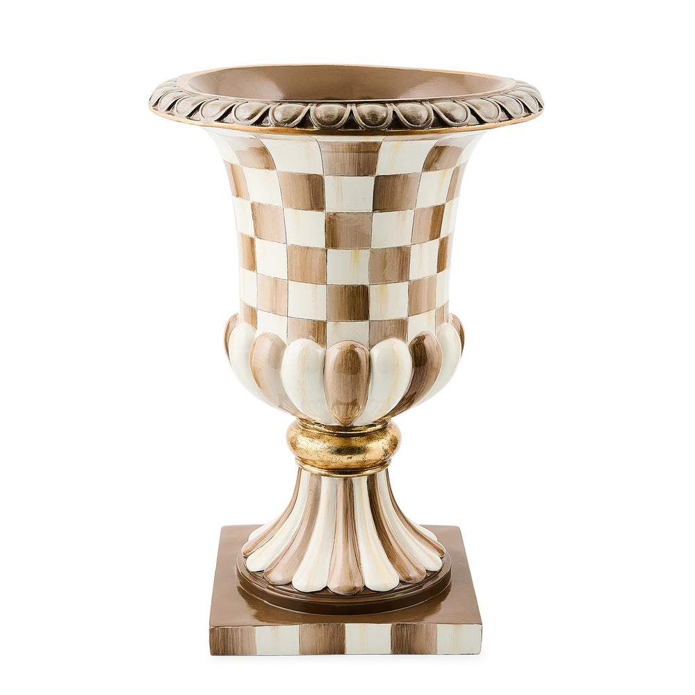 Mocha Check Tabletop Pedestal Urn (Mackenzie Childs)