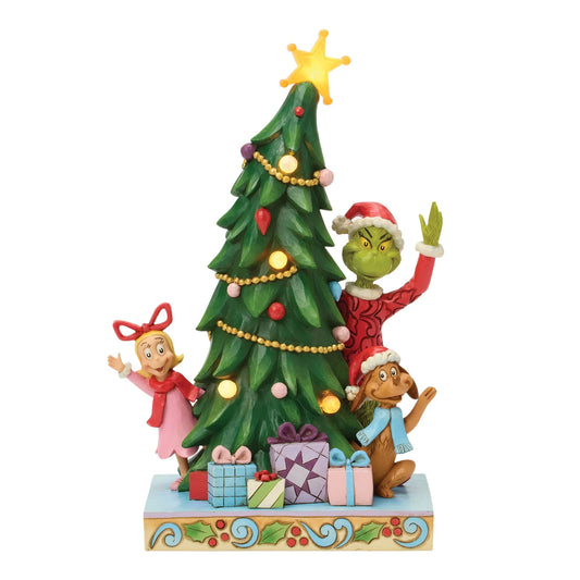 The Grinch, Max and Cindy-Lou Peeking Out From Tree Figurine (Jim Shore)