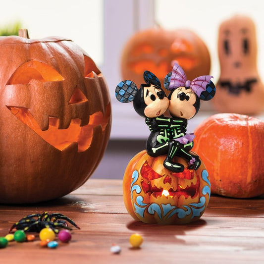 Spine-tingling Sweethearts (Mickey & Minnie LED Pumpkin) (Disney Traditions by Jim Shore)