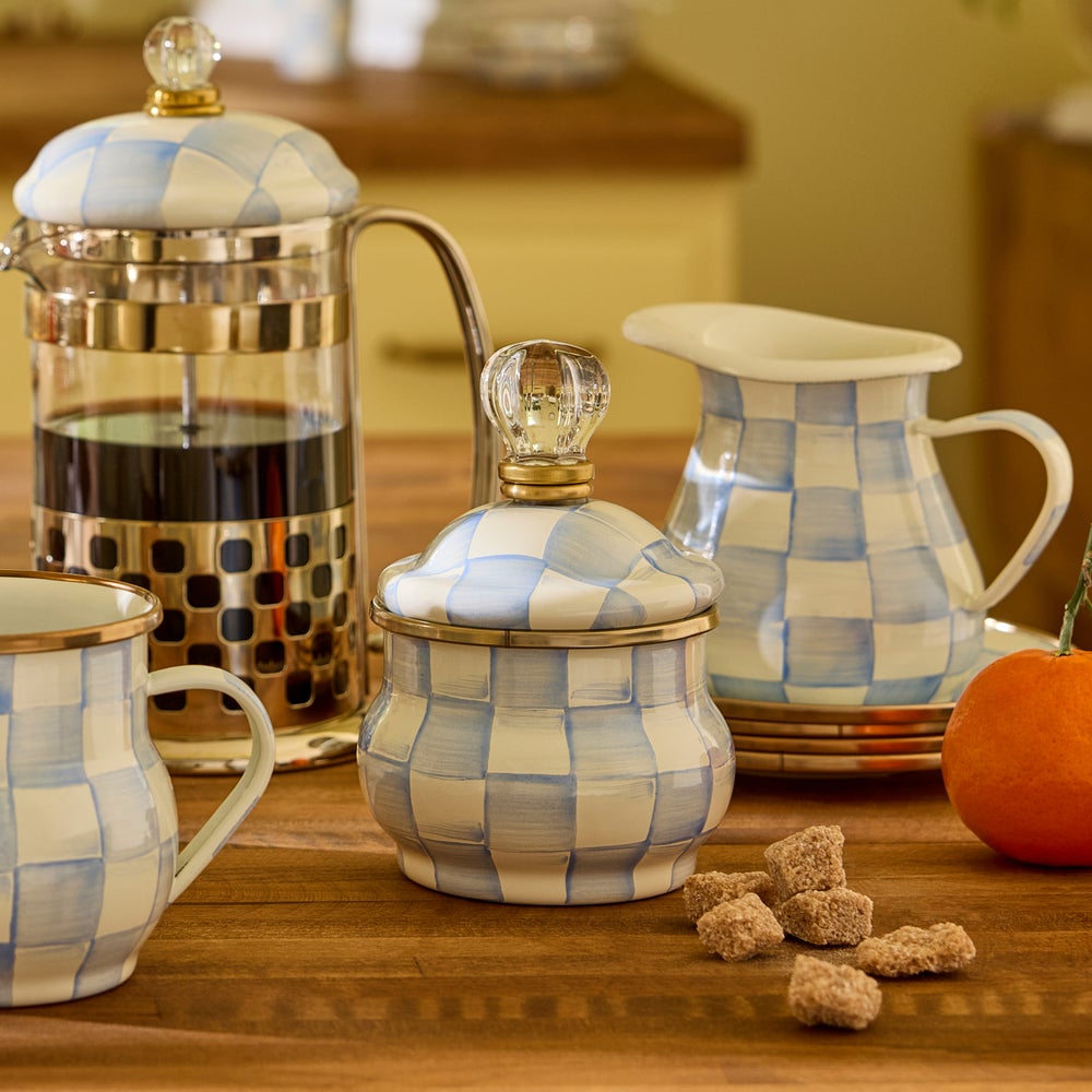Sky Blue Check Lidded Sugar Bowl (Mackenzie Childs) - PRE ORDER