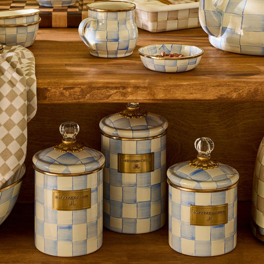 Sky Blue Check Medium Canister (Mackenzie Childs)