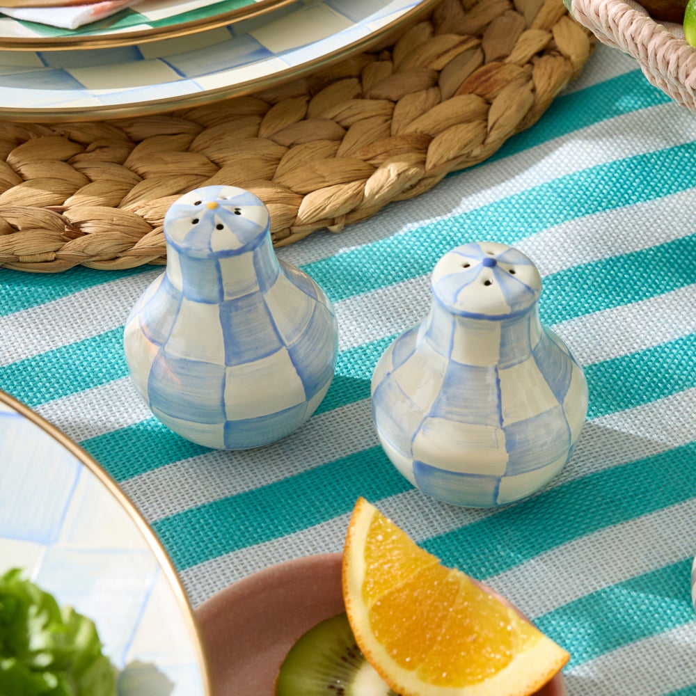 Sky Blue Check Salt & Pepper Shakers (Mackenzie Childs)
