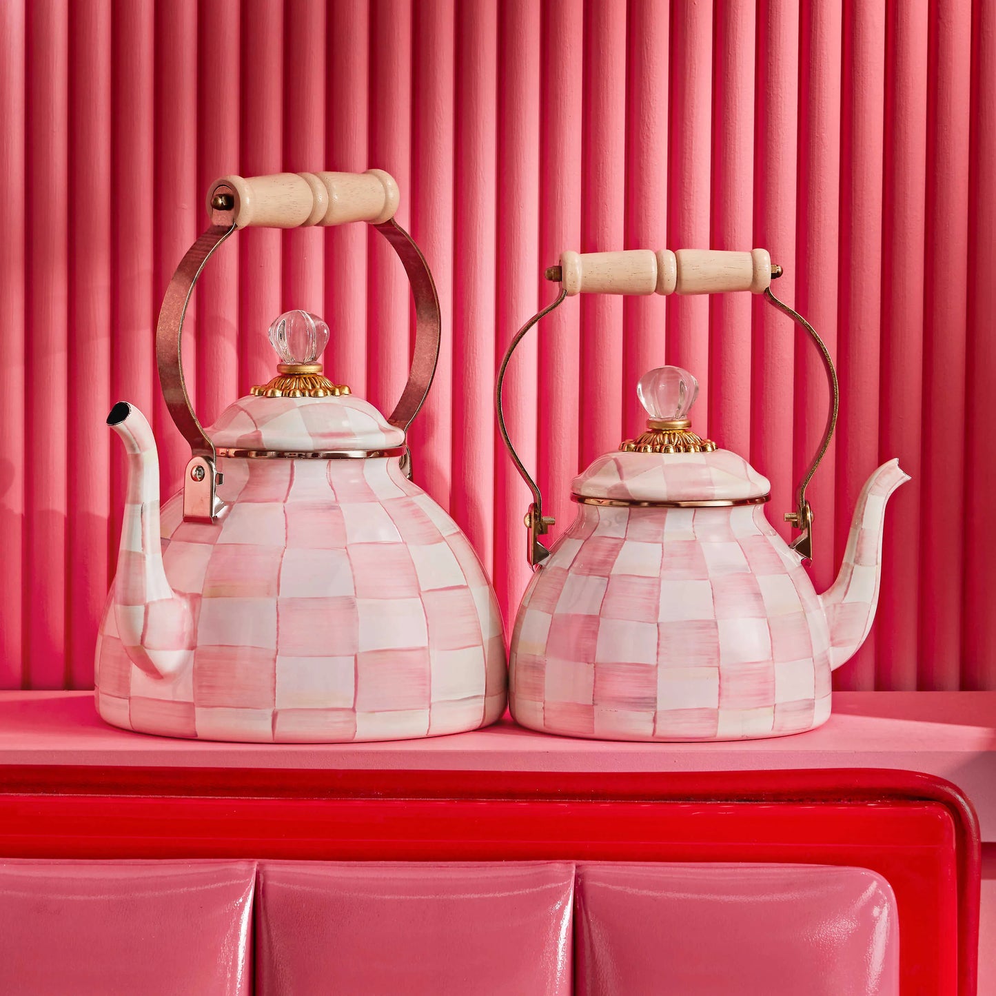 Rosy Check Enamel Tea Kettle - 3 Quart (Mackenzie Childs)