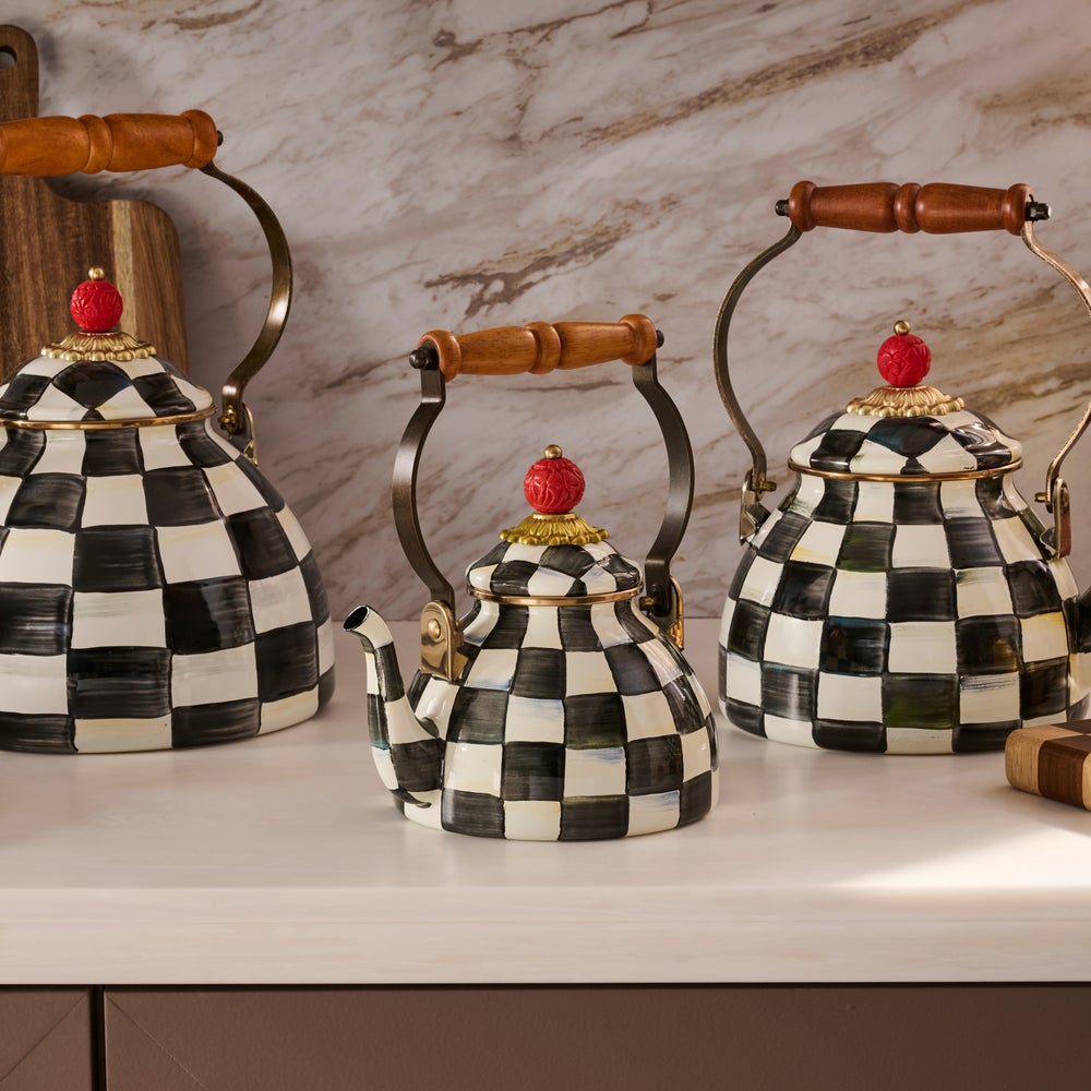 Courtly Check Enamel Tea Kettle - 1Qt (Mackenzie Childs)