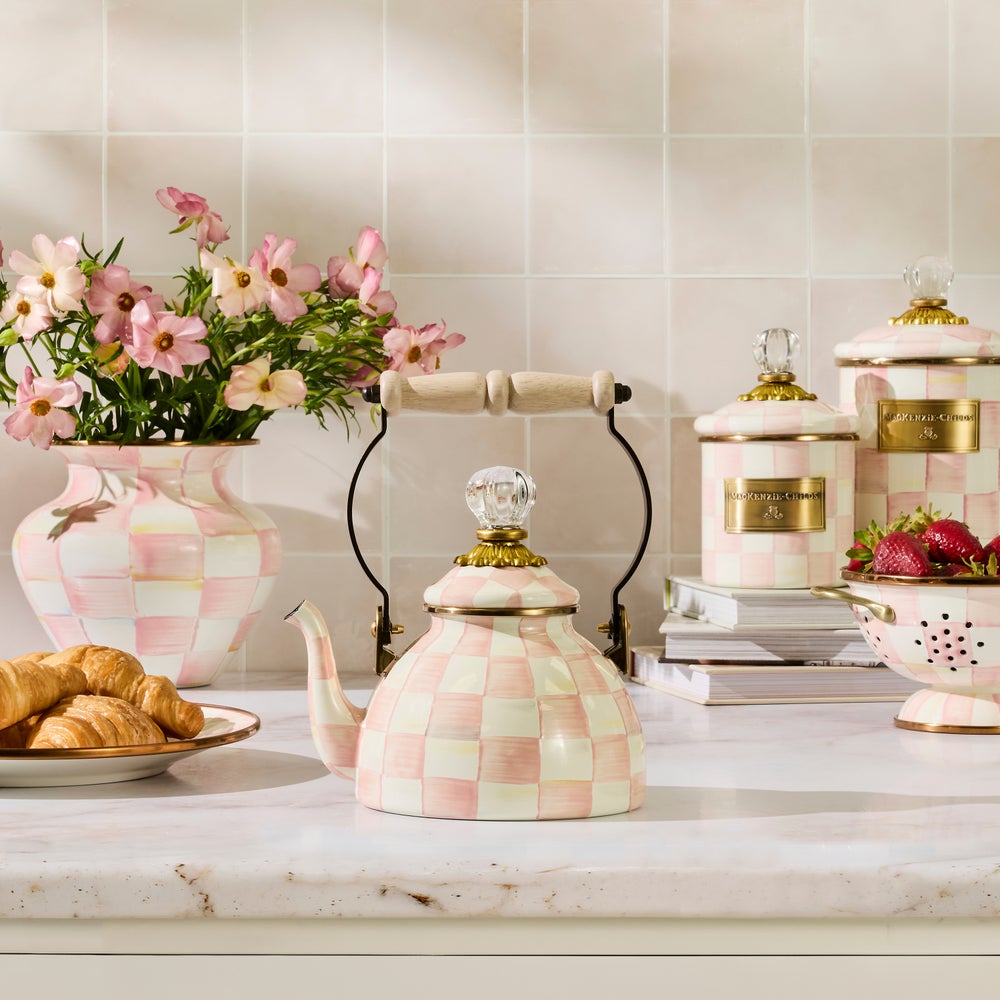 Rosy Check Enamel Tea Kettle - 1 Quart (Mackenzie Childs)