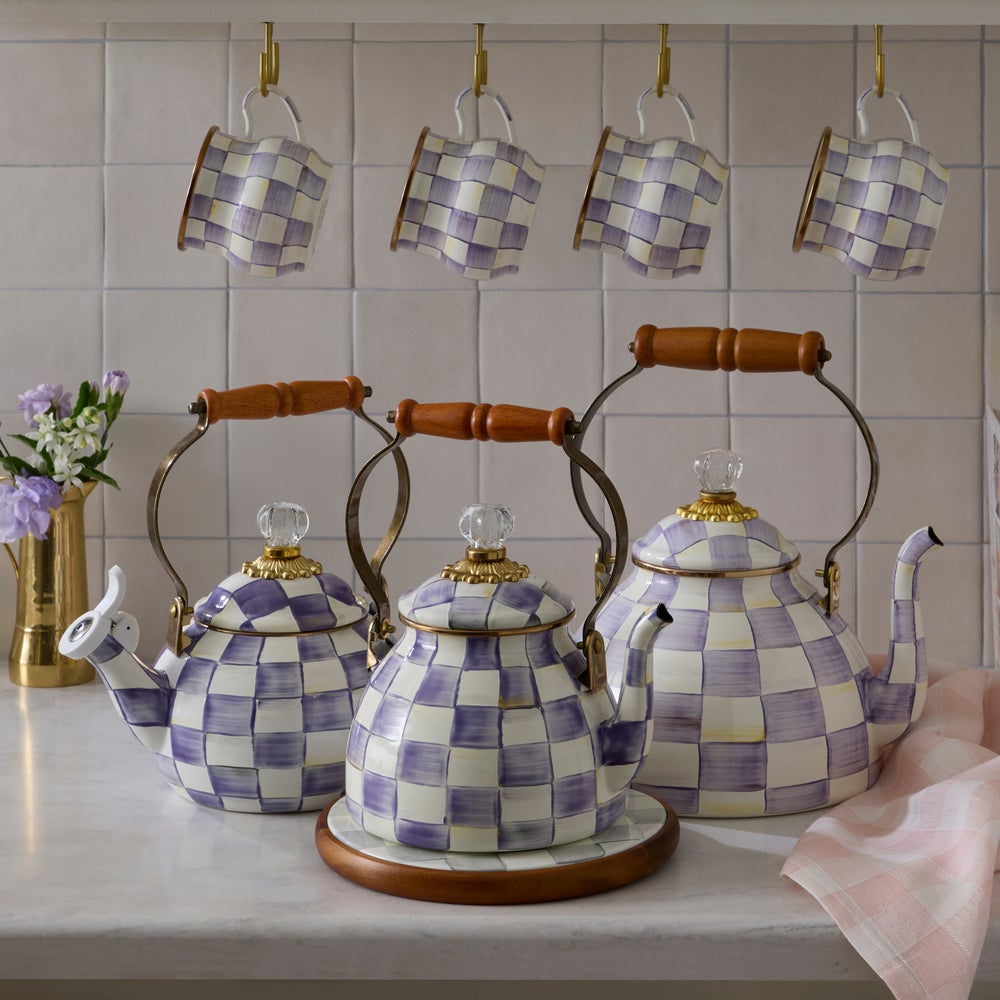 Violet Check 2 Quart Tea Kettle (Mackenzie Childs)