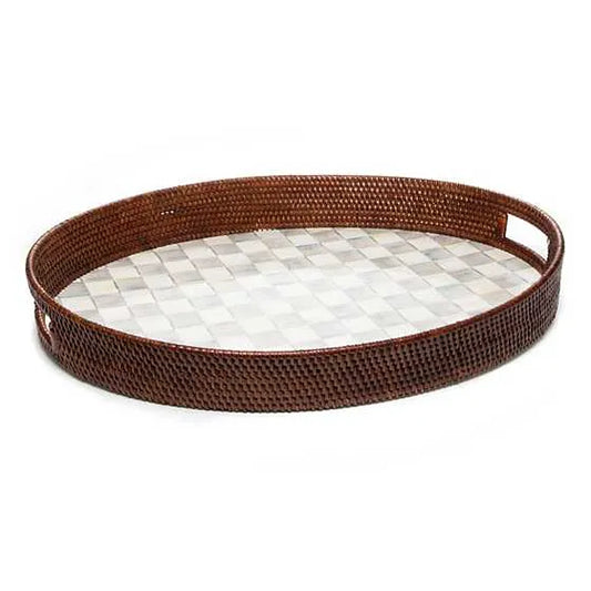 Sterling Check Rattan & Enamel Party Tray (Mackenzie Childs)