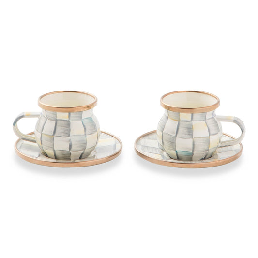 Sterling Check Enamel Espresso Cup & Saucer Pair (Mackenzie Childs)