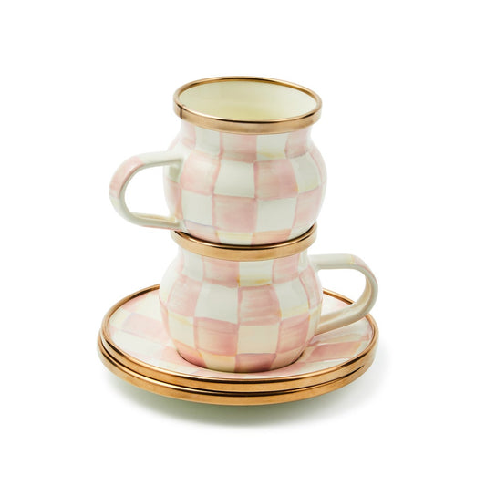 Rosy Check Espresso Cup & Saucer Pair (Mackenzie Childs)