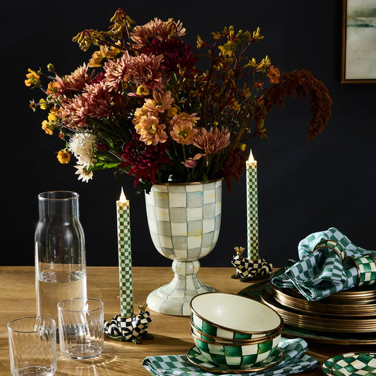 Sterling Check Pedestal Vase (Mackenzie Childs)