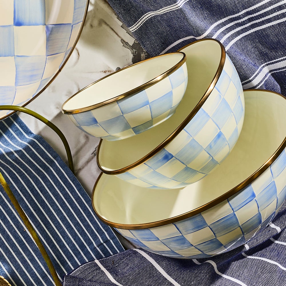 Sky Blue Check Large Everyday Bowl (Mackenzie Childs)