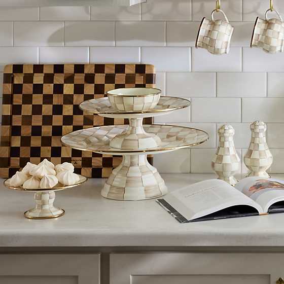 Mocha Check Large Pedestal Platter (Mackenzie Childs)