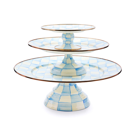 Sky Blue Check Small Pedestal Platter (Mackenzie Childs)
