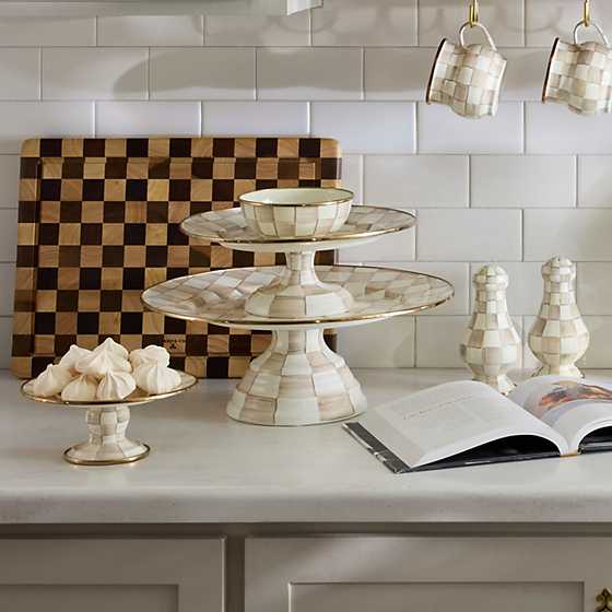 Mocha Check Small Pedestal Platter (Mackenzie Childs)