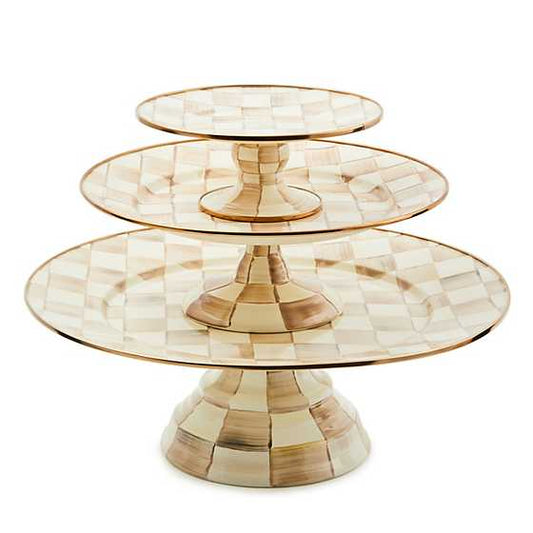 Mocha Check Small Pedestal Platter (Mackenzie Childs)