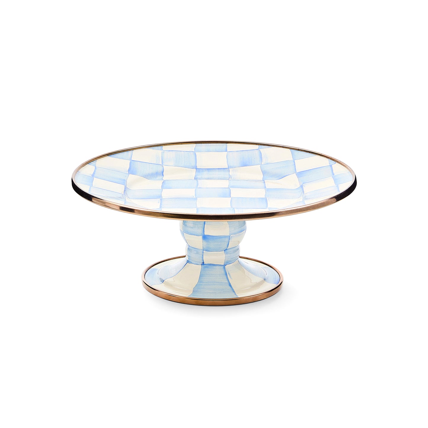 Sky Blue Check Mini Pedestal Platter (Mackenzie Childs)