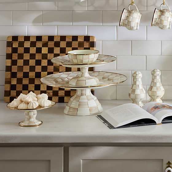 Mocha Check Mini Pedestal Platter (Mackenzie Childs)