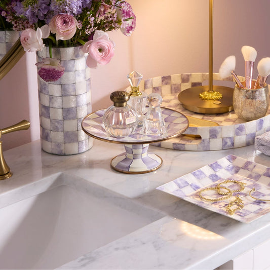 Violet Check Mini Pedestal Platter (Mackenzie Childs)