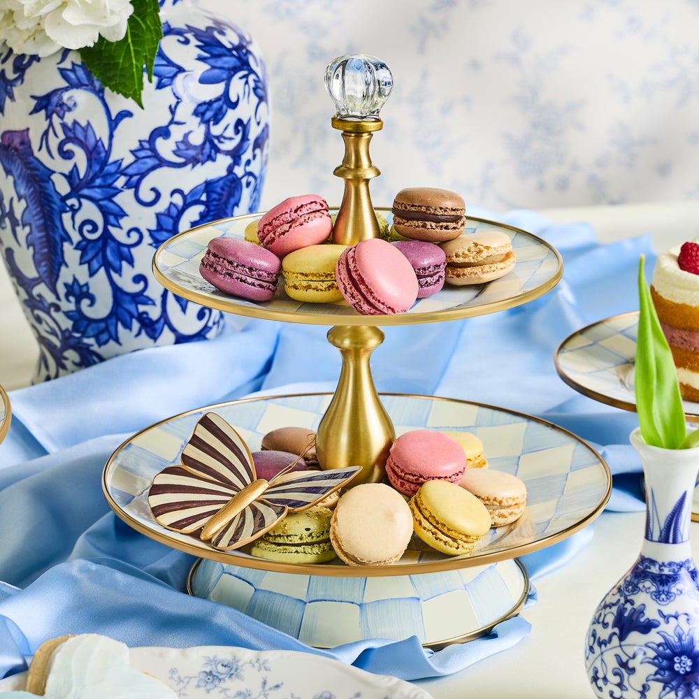 Sky Blue Check Two Tier Sweet Stand (Mackenzie Childs)