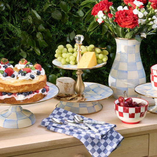 Sky Blue Check Two Tier Sweet Stand (Mackenzie Childs)