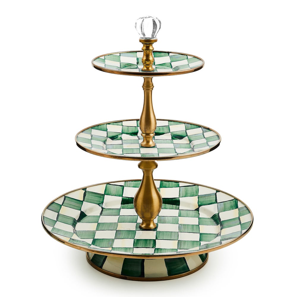 Emerald Check Three Tier Sweet Stand (Mackenzie Childs)