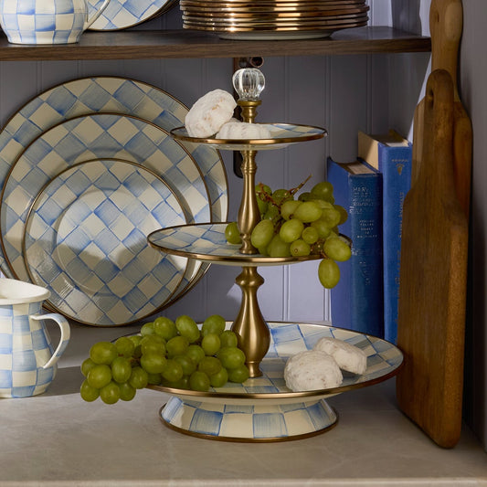 Sky Blue Check Three Tier Sweet Stand (Mackenzie Childs) - PRE ORDER