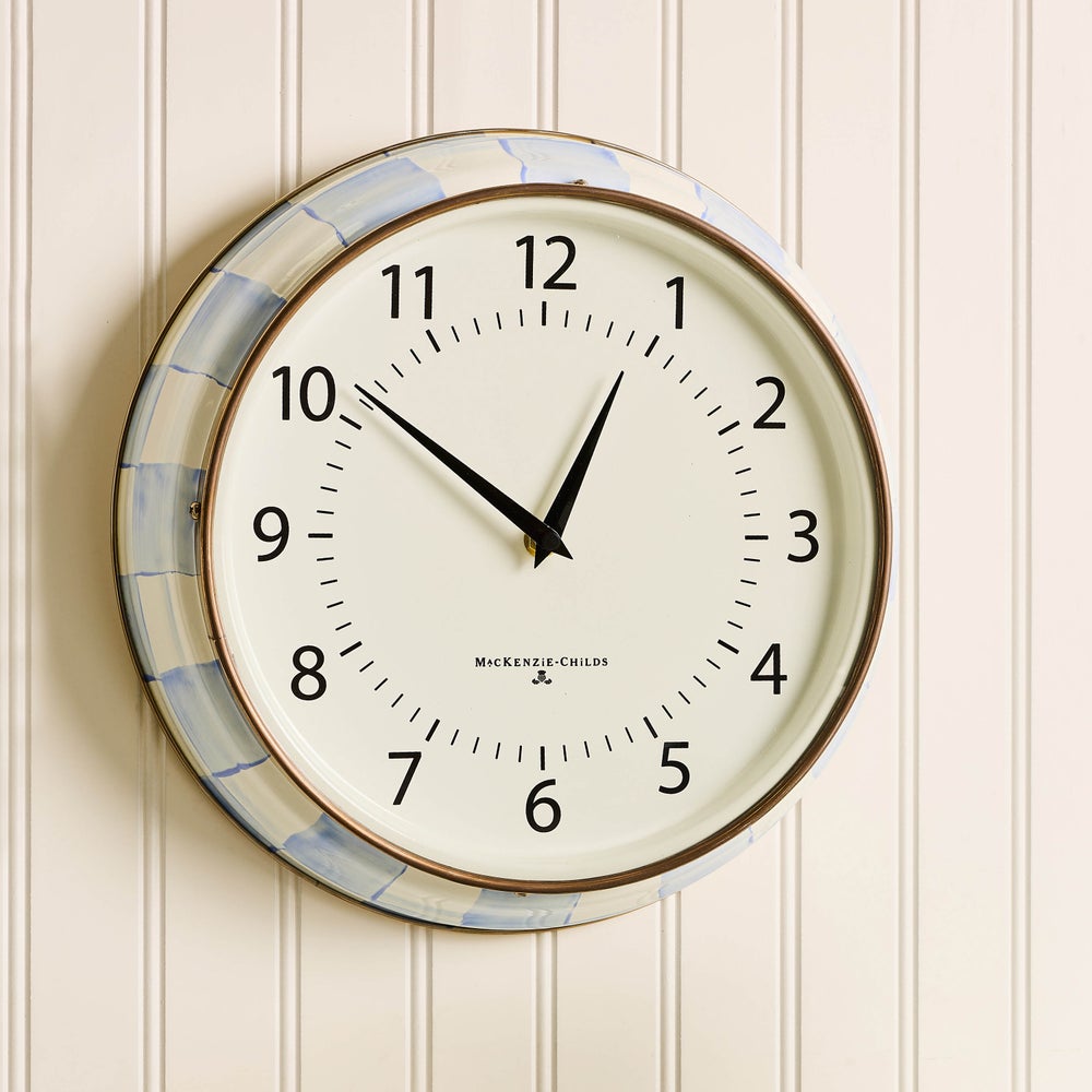 Sky Blue Check School Wall Clock (Mackenzie Childs) - PRE ORDER