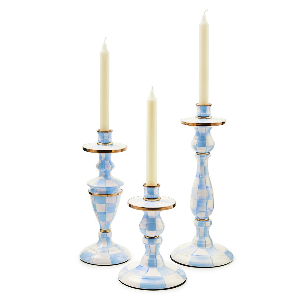 Sky Blue Check Medium Candlestick (Mackenzie Childs) - PRE ORDER