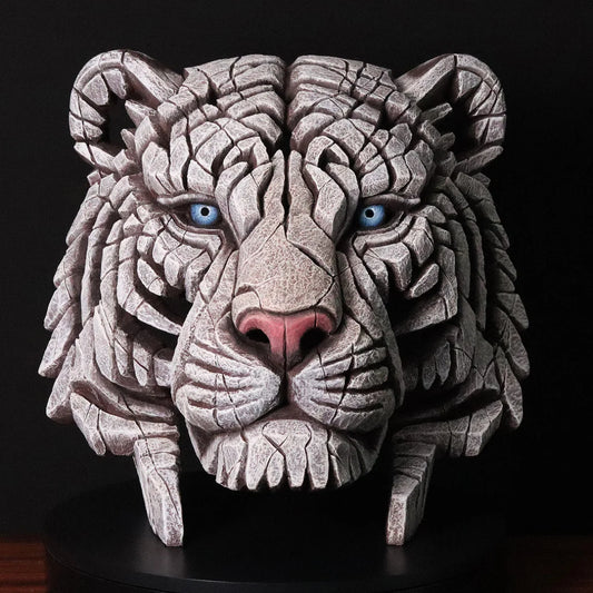 Tiger Bust Sculpture - White (Edge Sculpture by Matt Buckley)