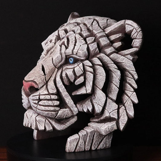 Tiger Bust Sculpture - White (Edge Sculpture by Matt Buckley)