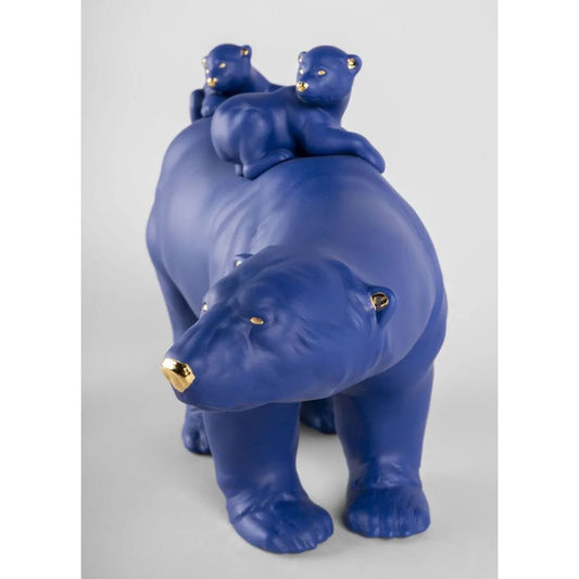 Mummy Bear And Babies (Blue-Gold) Sculpture (Limited Edition) (Lladro Special Order)