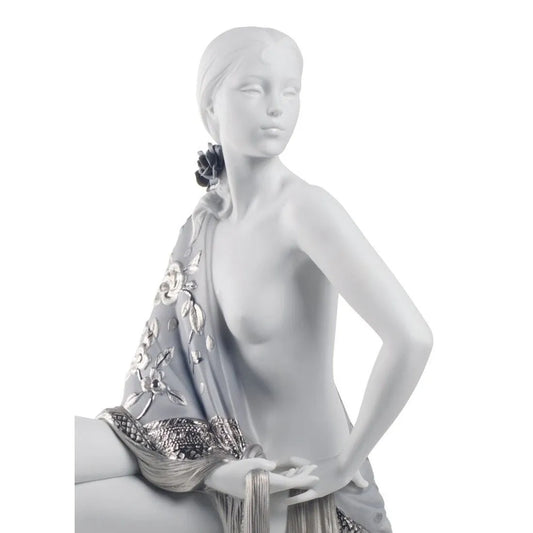 Nude With Shawl Woman Figurine - Silver Lustre (Lladro Special Order)