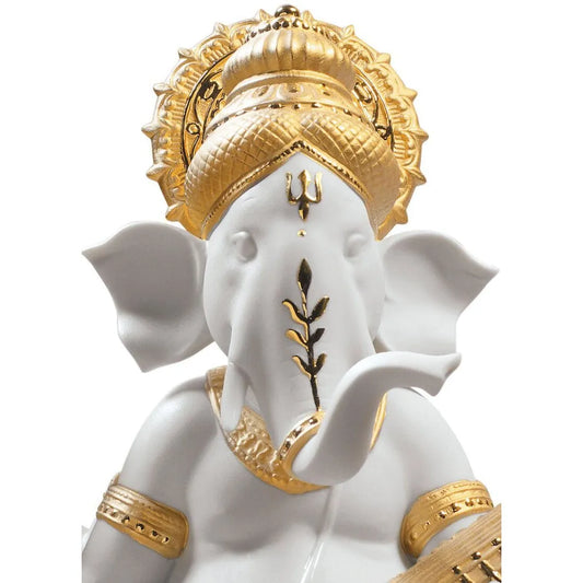 Veena Ganesha Figurine - Golden Lustre (Lladro Special Order)