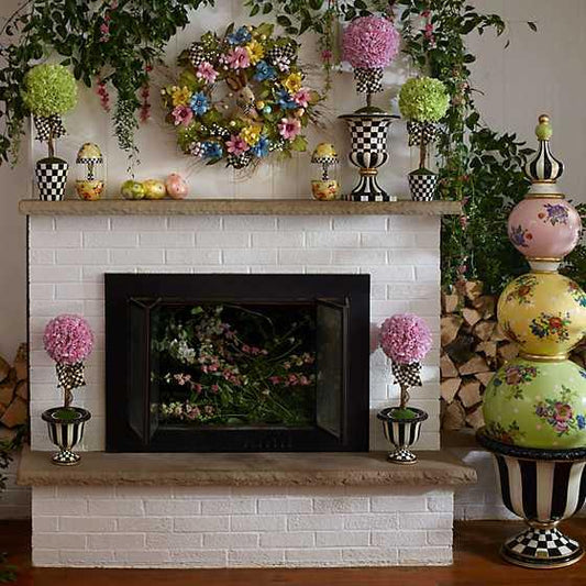 Courtly Check Table Top Pedestal Urn (Mackenzie Childs) - Gallery Gifts Online