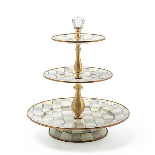 Sterling Check Enamel Three Tier Sweet Stand (Mackenzie Childs) - Gallery Gifts Online 
