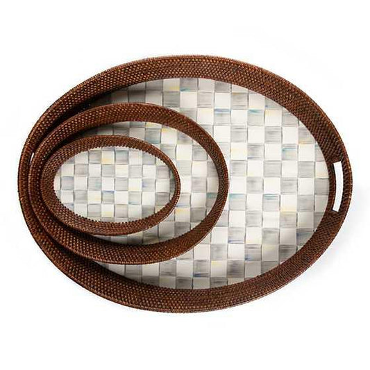 Sterling Check Rattan & Enamel Tray - Small (Mackenzie Childs) - Gallery Gifts Online