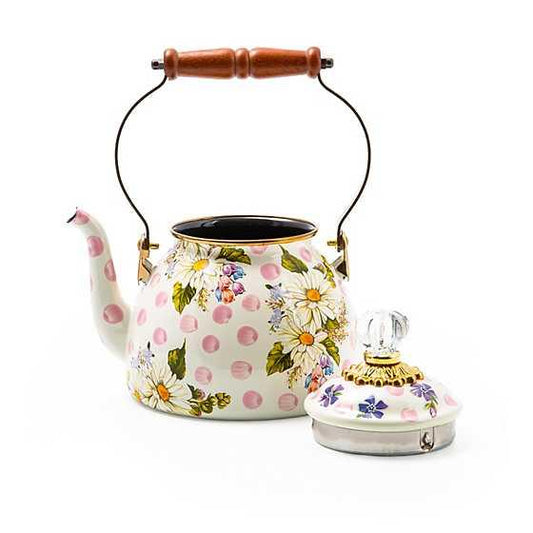 Wildflowers Enamel 2 Qt Tea Kettle - Pink (Mackenzie Childs) - Gallery Gifts Online