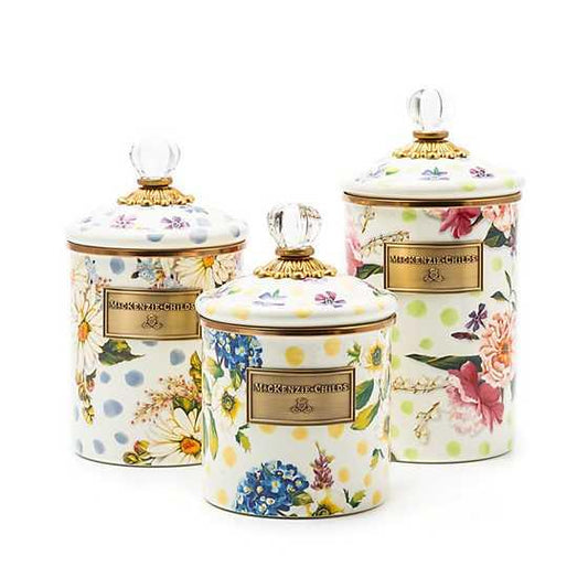 Wildflowers Enamel Medium Canister - Blue (Mackenzie Childs) - Gallery Gifts Online