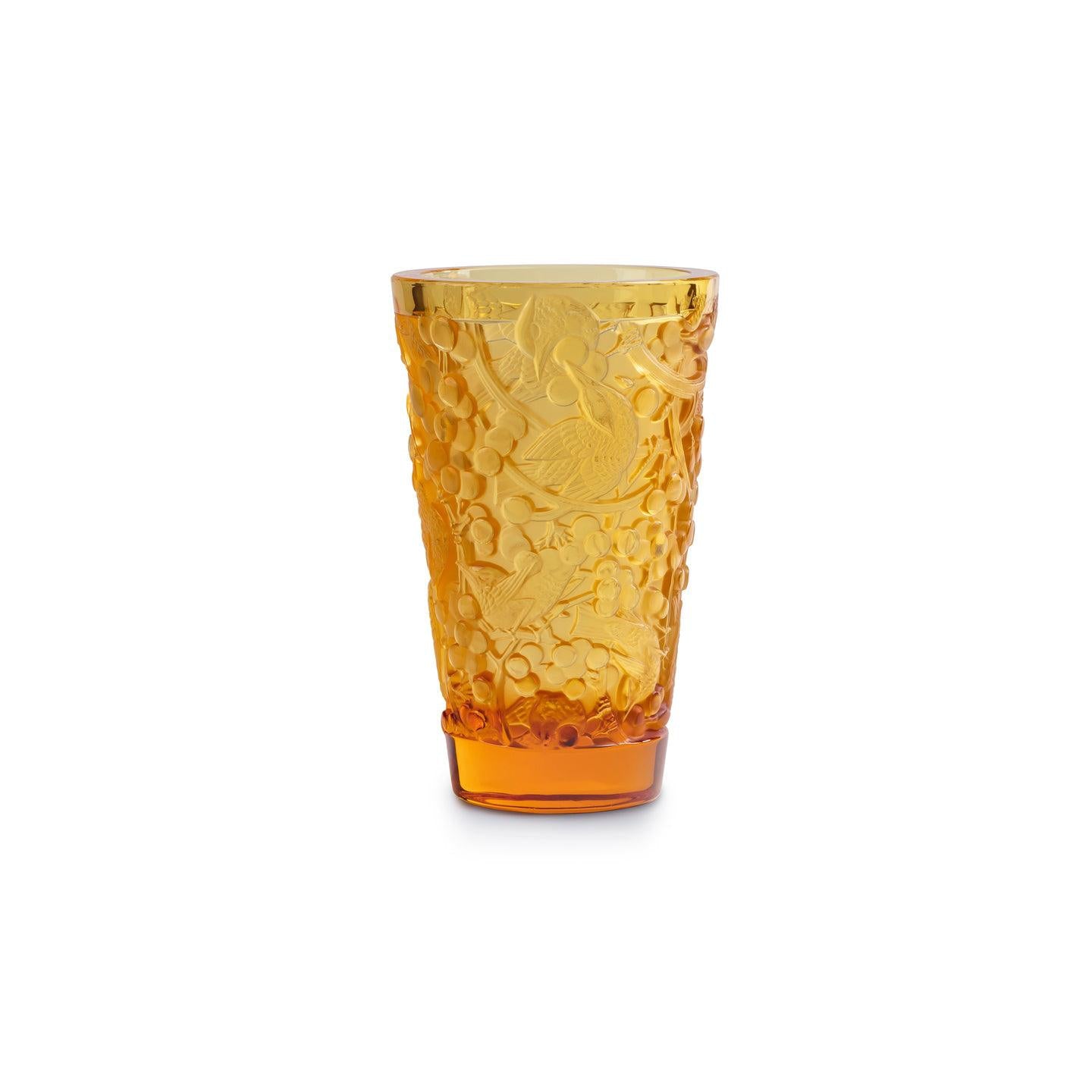 Merles Et Raisins Vase Medium Size Amber Special Order - Gallery Gifts Online