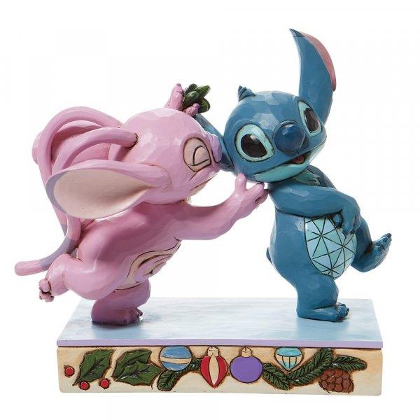 Mistletoe Kiss - Stitch and Angel with Mistletoe Figurine - Gallery Gifts Online
