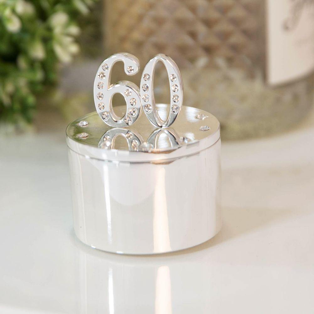 60th Silver Plated Crystal Trinket Box (Widdop) - Gallery Gifts Online