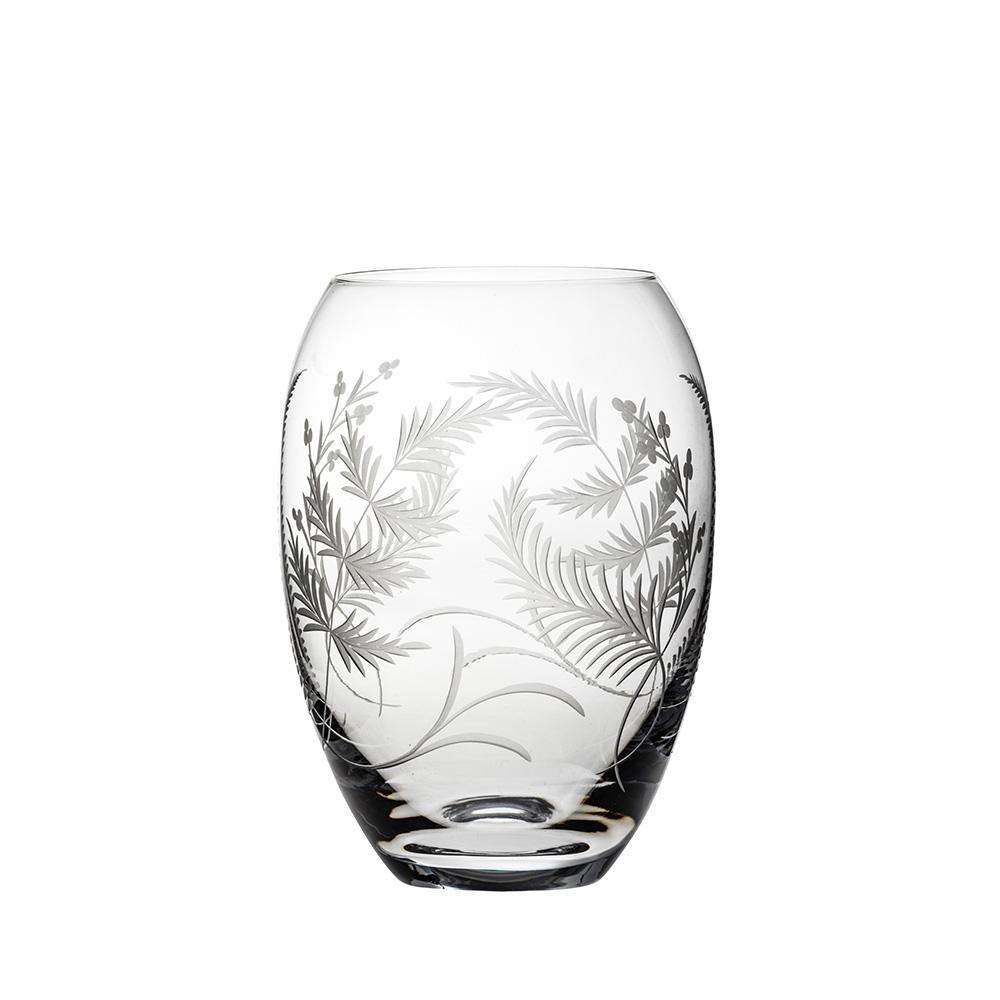 7" Sized Barrel Vase - Woodland Fern (Royal Scot Crystal) - Gallery Gifts Online