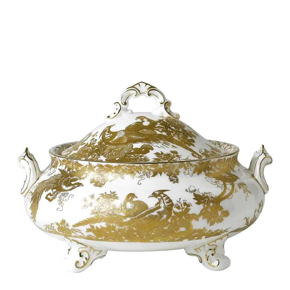 Aves Gold - Covered Vegetable Dish (Royal Crown Derby)