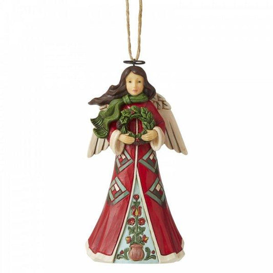 Angel with Wreath Hanging Ornament (Christmas Ornaments) - Gallery Gifts Online 