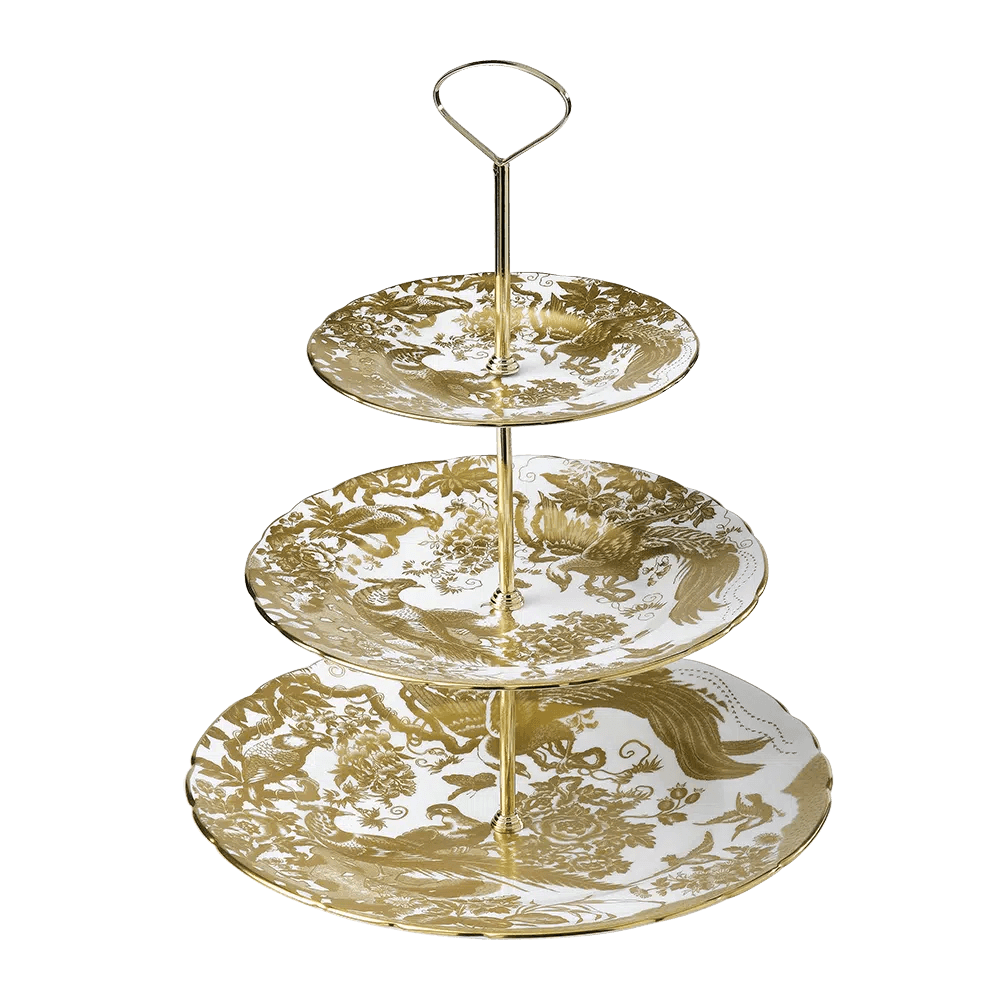 Aves Gold - 3 Tier Cake Stand (Royal Crown Derby) - Gallery Gifts Online